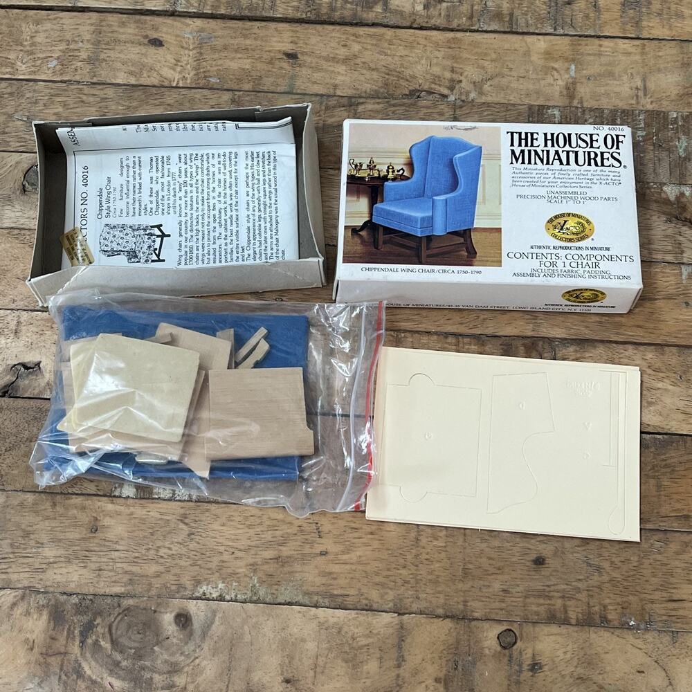 Vintage The House of Miniatures Chippendale Wing Chair Kit Blue